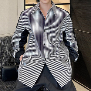 Paneled Color Contrast Stripe Long Sleeve Shirt