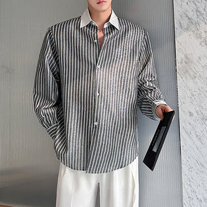 Lapel Loose Vertical Striped Casual Shirt