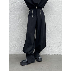 Black Zip-up Cuffed Bloomers Trousers