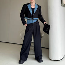 Load image into Gallery viewer, Denim Patchwork Short Suit Wide-leg Pants Two-piece Suit
