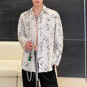 Casual Jacquard Lapel Button-down Long-sleeved Loose Shirt