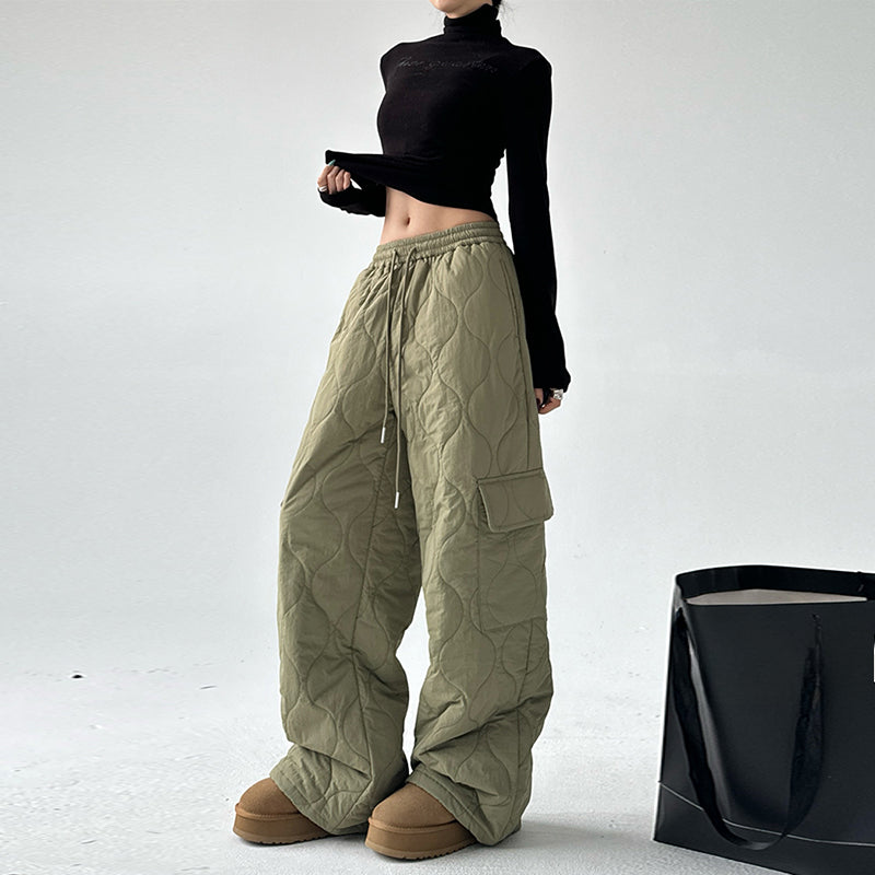 Multi-pocket Workwear Cotton Thickened Wide-leg Pants