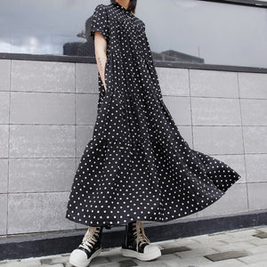 Stand Collar Polka Dot Short Sleeve Dress