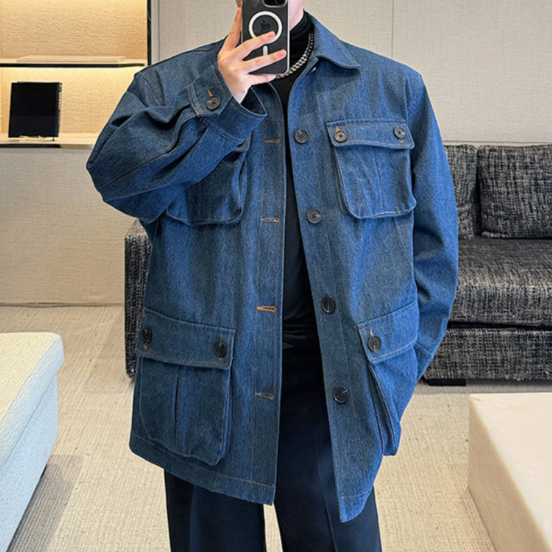 Denim Multiple Pockets Cargo Jacket