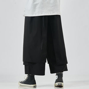 Japanese Style Flowing Straps Fake Two-piece Loose Casual Pants