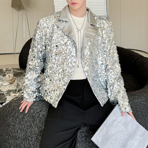 Sequined Suit Collar Loose Short Jacket