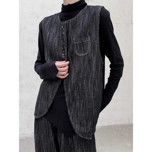 Denim Waistcoat Asymmetric Arc Cardigan Vest