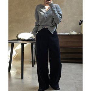 Brushed High Waist Pleated Wide Leg Trousers