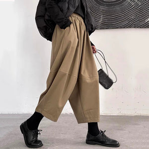 Autumn and Winter Nine-point Stitching Elastic Waist Wide-leg Pants