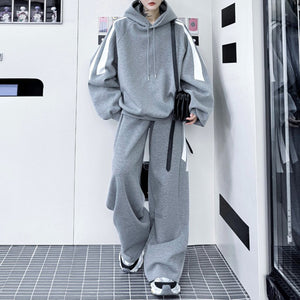 Geometric Print Hooded Long Sleeve Sweater Casual Sports Pants Two-Piece Set