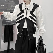 Load image into Gallery viewer, Black and White Stitching Contrast Color  Shoulder Pad Jacket
