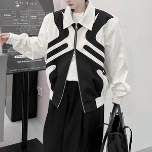 Black and White Stitching Contrast Color  Shoulder Pad Jacket