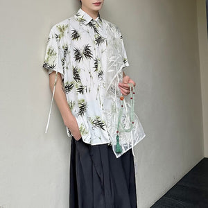 Printed Mesh Lapel Short-sleeved Shirt