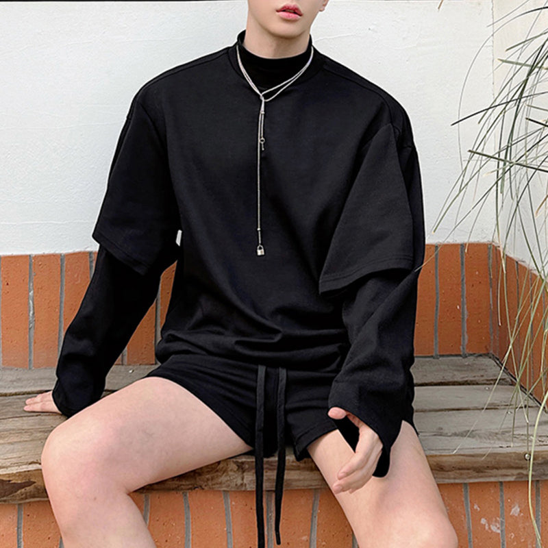 Multi-sleeve Sweatshirt and Shorts Two-piece Set