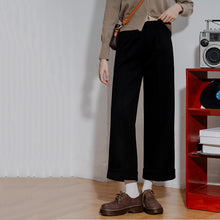 Load image into Gallery viewer, Vintage Rolled Hem Fur High Waist Straight Pants
