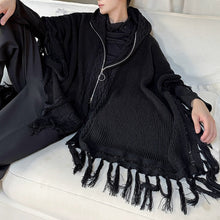 Load image into Gallery viewer, Vintage Tassel Hooded Cape Zipper Sweater
