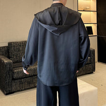 Load image into Gallery viewer, Cape Hooded Long Sleeve Draped Satin Shirt
