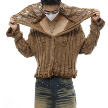 Load image into Gallery viewer, Distressed Lapel Short Knitted Sweater Cardigan
