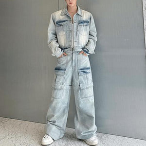 Detachable Denim Jacket With Three-Dimensional Pockets Two-piece Set