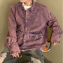 Load image into Gallery viewer, Vintage Purple Distressed Denim Jacket
