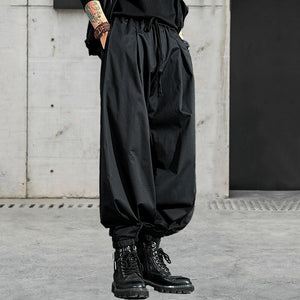 Black Pleated Wide-leg Harem Pants