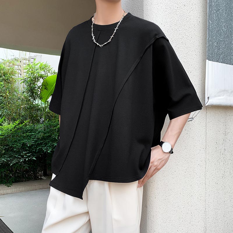 Dark Dropped Sleeves Irregular T-Shirt