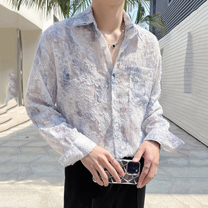 Three-dimensional Embroidery See-through Loose Shirt