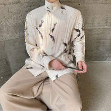 Load image into Gallery viewer, Half Turtleneck Retro Printed Disc Button Loose Shirt
