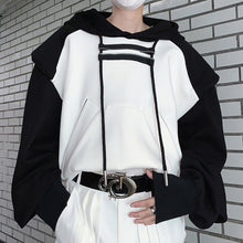 Load image into Gallery viewer, Short Black and White Stitching Shoulder Pad Hoodie
