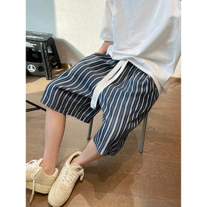 Striped Loose Thin Retro Denim Shorts