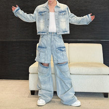 Load image into Gallery viewer, Detachable Denim Jacket With Three-Dimensional Pockets Two-piece Set
