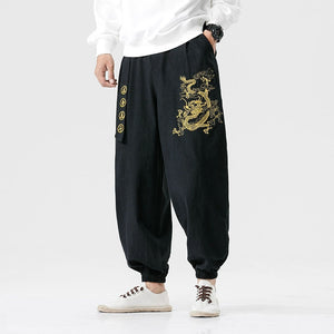 Zip Embroidered Linen Casual Harem Pants