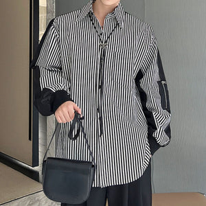 Paneled Color Contrast Stripe Long Sleeve Shirt