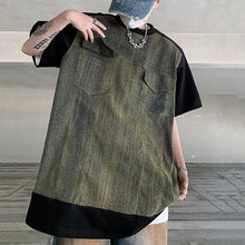 Load image into Gallery viewer, Denim Patchwork Shoulder Pad T-shirt
