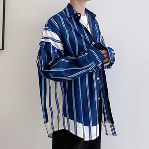 Striped Colorblock Loose Long Sleeve Shirt