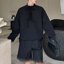 Load image into Gallery viewer, Multi-ribbon Loose Sweatshirt Detachable Mesh Shorts
