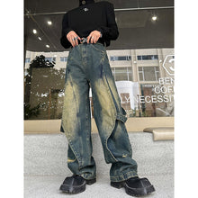 Load image into Gallery viewer, Retro Straight-leg Distressed Washed Patchwork Jeans
