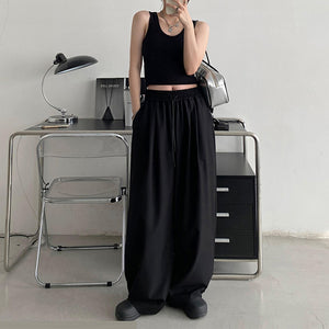 High Waist Drawstring Wide Leg Trousers