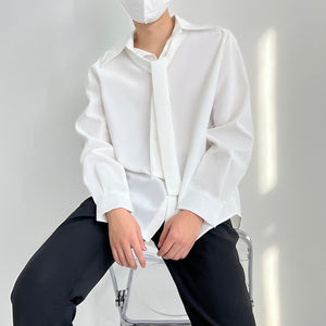 Pointed Collar Loose Padded Shoulder Draped Shirt