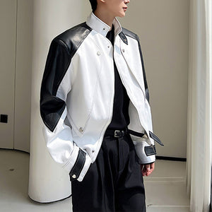 Black and White Contrast Structured Stand Collar Cropped Jacket