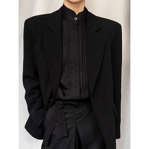 Pleated Panelled Stand Collar Shirt