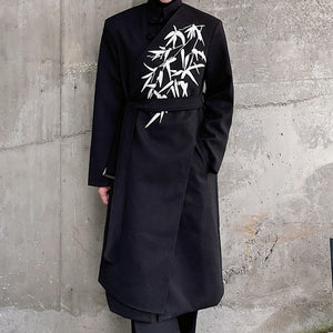 Embroidered Stand-collar Buttoned Mid-length Windbreaker Jacket