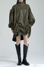 Load image into Gallery viewer, Irregular Drawstring PU Leather Cape Dress
