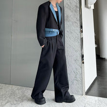 Load image into Gallery viewer, Denim Patchwork Short Suit Wide-leg Pants Two-piece Suit
