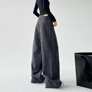 Retro Stitching Double Waist Striped Casual Pants