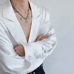 Shiny Textured Suit Collar Short Shirt