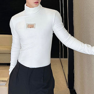 Tight Metallic Cutout Long-sleeved T-shirt