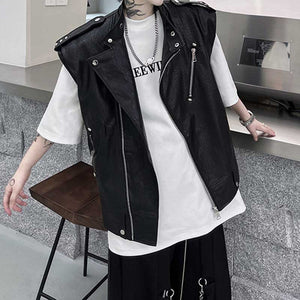 Retro PU Leather Zipper Vest Jacket