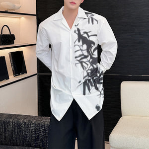 Loose Ink Print Casual Long Sleeve Shirt