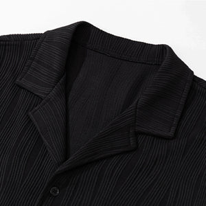 Pleated Breathable Blazer Collar Short Sleeve Shirt